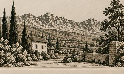 Ilustração da paisagem de Tiradentes, Minas Gerais